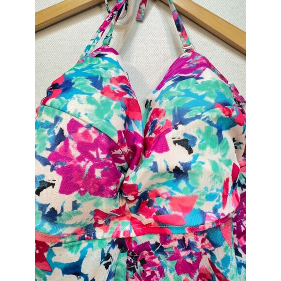 Wave Zone Women's Floral Halter Tankini Top Swimwear Size 12 Multicolor Padded - Picture 5 of 8